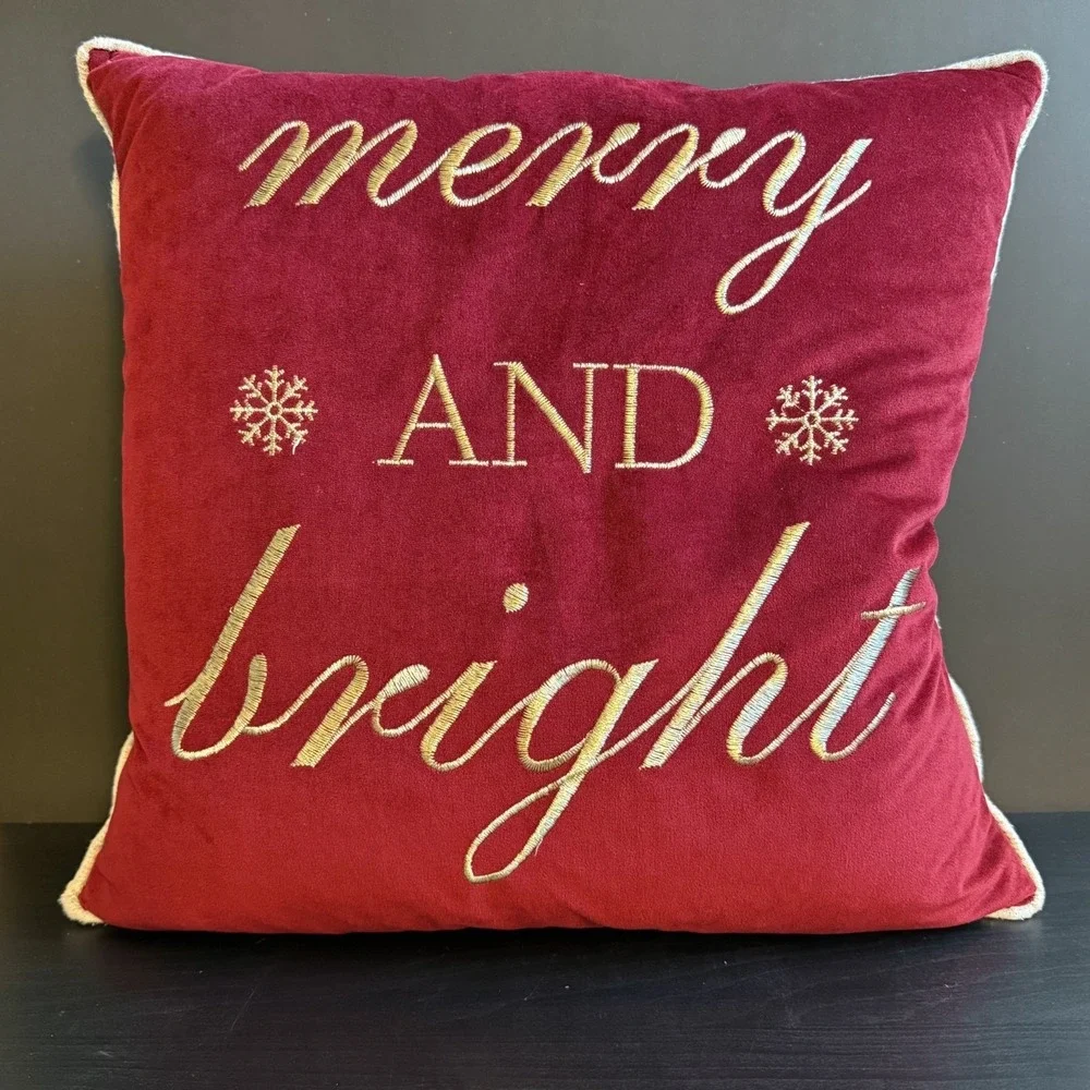 Rodeo Home Velvet Down Pillows 20x20 Set of 2 Red Embroidered Holiday Home
